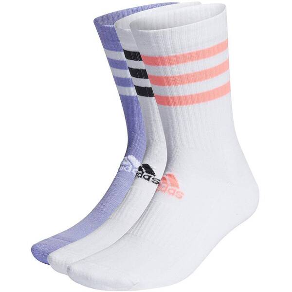 Skarpety damskie adidas 3-Stripes Cushioned Crew Socks białe, fioletowe HE4992