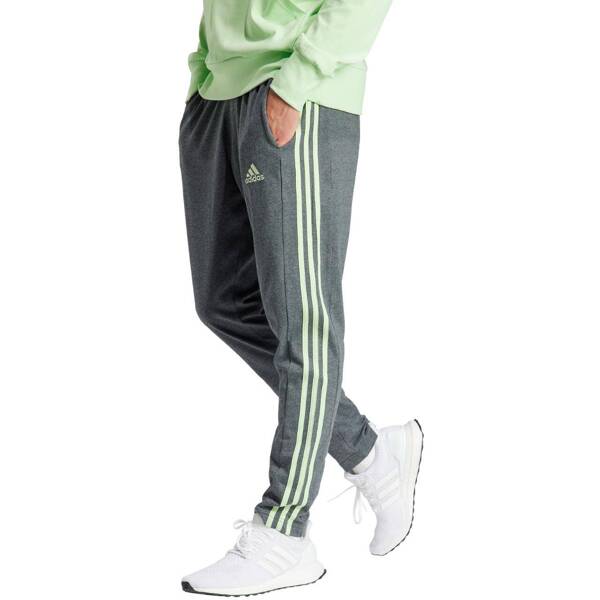 Spodnie męskie adidas Essentials Single Jersey Tapered Open Hem 3-Stripes ciemnoszare IS1367